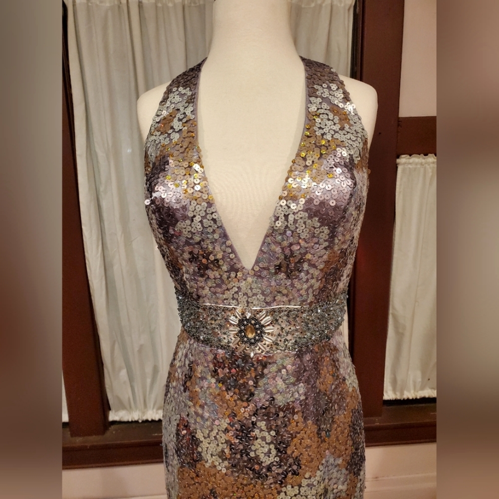 Charcoal/Multi Color Sequin Gown Nwot - image 2